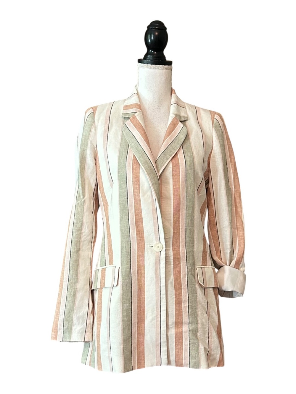 Rachel Zoe Linen Blend Striped Single Button Boyfriend Blazer Women’s SZ Small